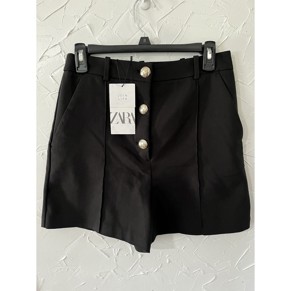 Zara Womens‎ High Waisted Button Shorts/Bermuda Black Sz M NWT